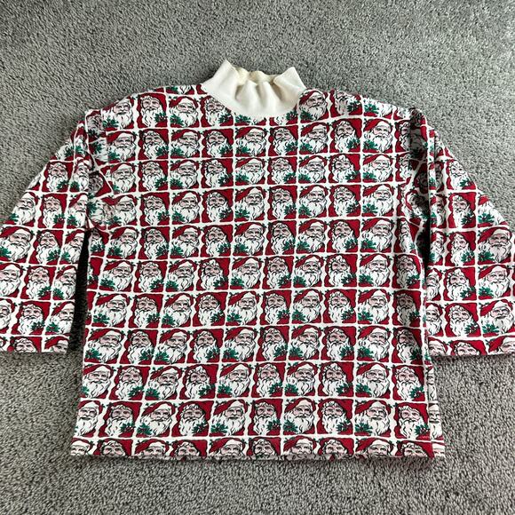 VINTAGE Cambridge Christmas Sweater Womens M Santa Claus AOP Mock Neck Ugly 90s - Picture 3 of 12